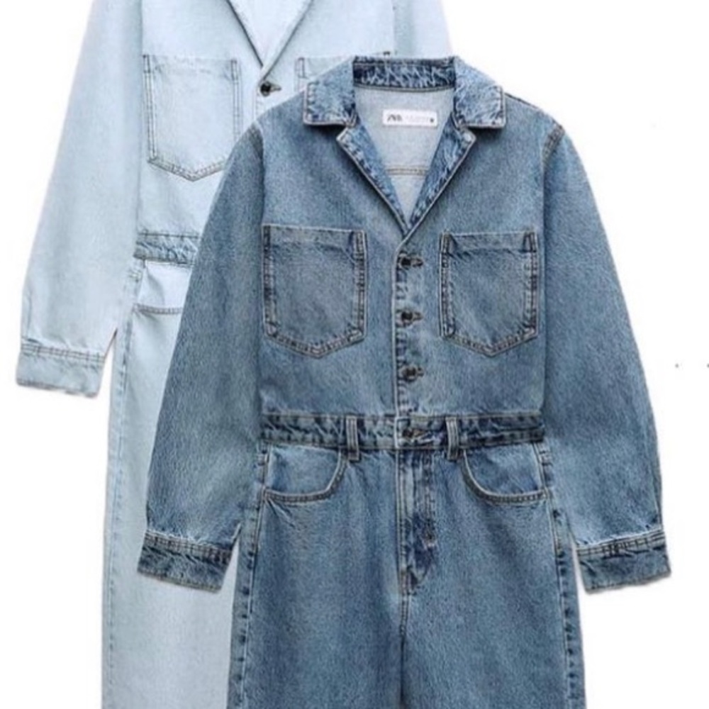 Zara LONG SLEEVE DENIM JUMPSUIT Medium - Picture 2 of 8